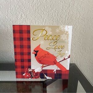 Glass Cardinal 3 Stairstep Votive Candle Holder Peace, Love, Joy